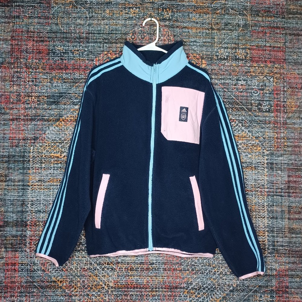 adidas mens navy pink teal RARE Arsenal sherpa fleece soccer jacket S